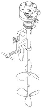 Kelepçeye Monteli Varil Karıştırıcı, hava tahrikli, 1 HP, 105,4 cm uzunluğunda, çift eğrisel pervane içerir; açık varil