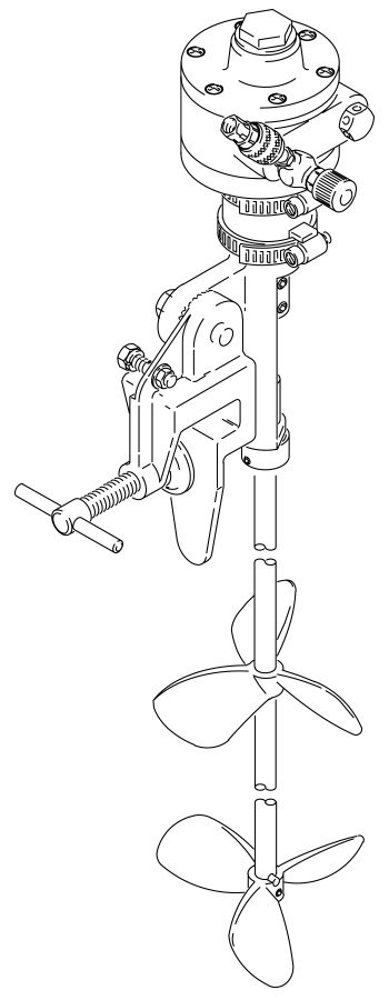 Kelepçeye Monteli Varil Karıştırıcı, hava tahrikli, 1 HP, 105,4 cm uzunluğunda, çift eğrisel pervane içerir; açık varil 1 Graco Kelepçeye Monteli Varil Karıştırıcı 1 HP