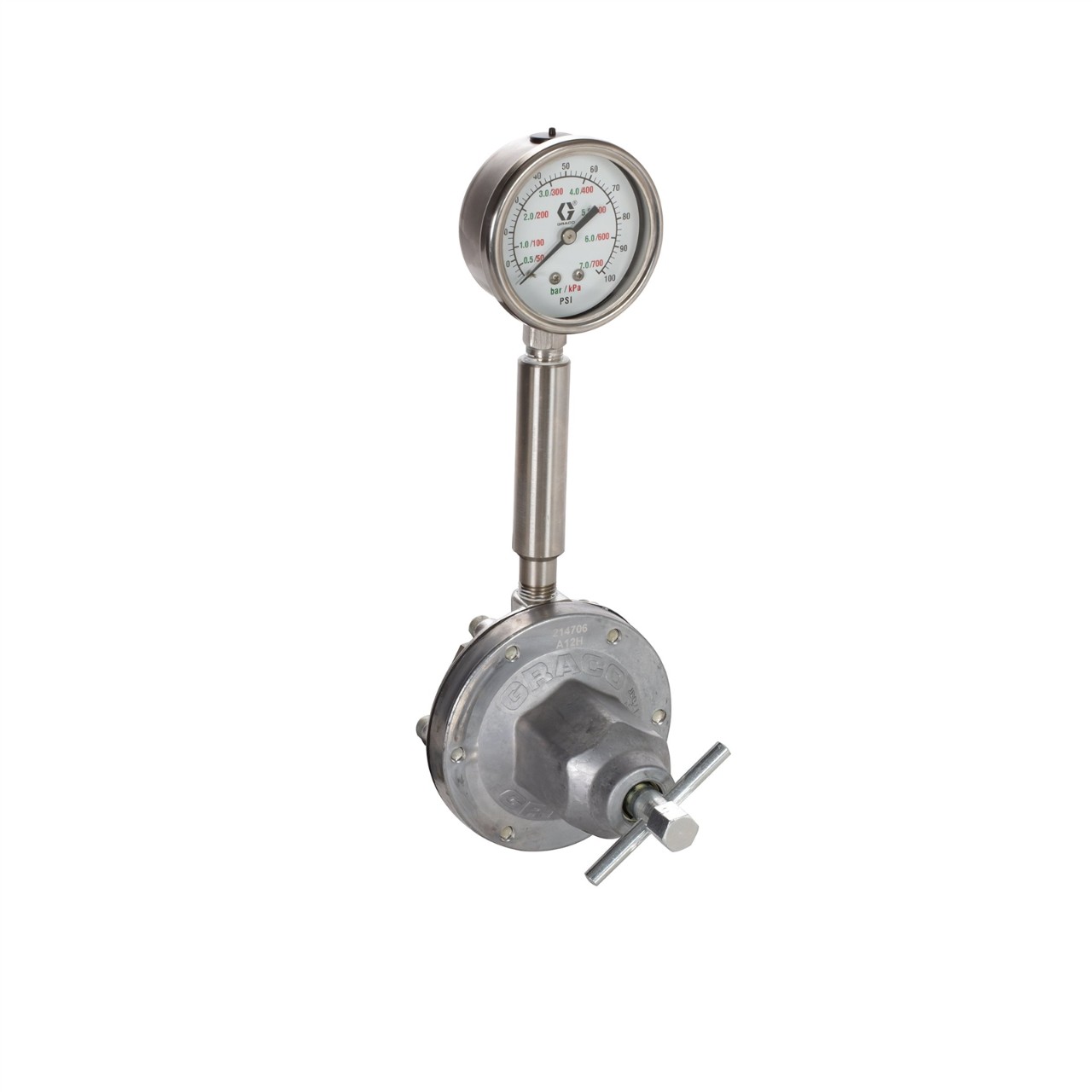 Düşük Basınçlı Akışkan Regülatörü, 250 Maks psi, 5-100 psi Aralık, 3,0 galon/dakika, SST, Yay Tipi, 3/8 (f) x 3/8 (f), 1/4 (f) Port 1 Graco Düşük Basınçlı Akışkan Regülatörü 2026