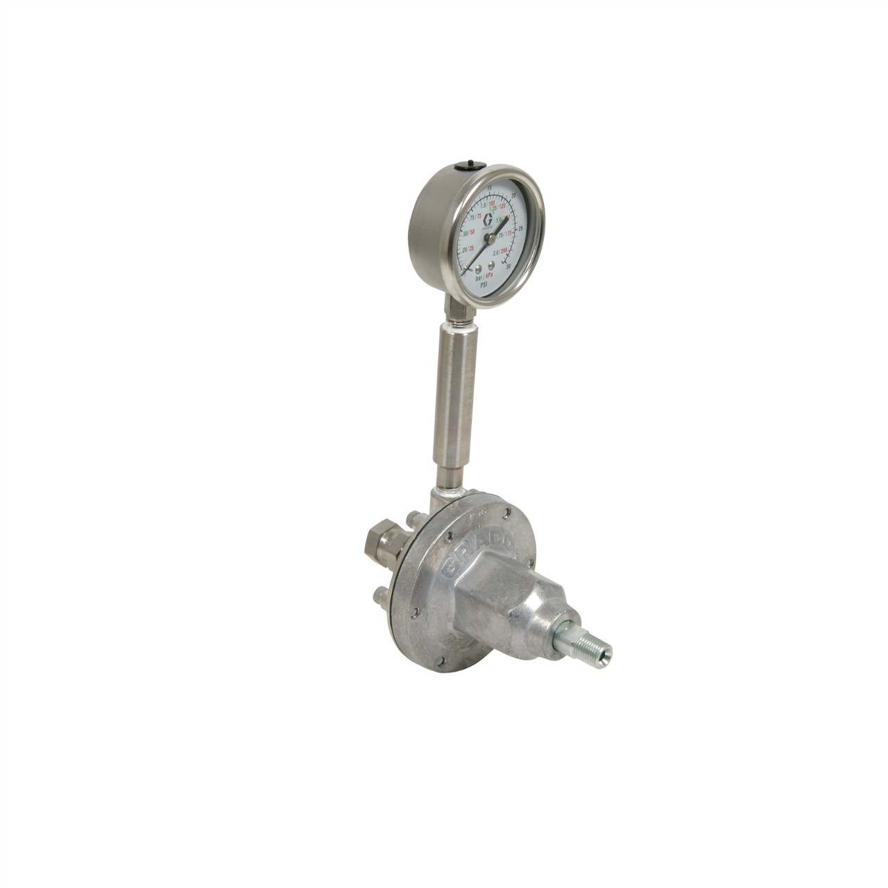 Düşük Basınçlı Akışkan Regülatörü, 250 Maks psi, 0-30 psi Aralık 3,0 galon/dakika, SST, Hava Tipi, 3/8 (f) x 3/8 (f), 1/4 (f) Port 1 Graco Düşük Basınçlı Akışkan Regülatörü 2026