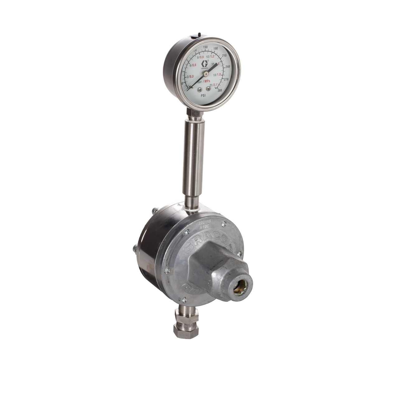 Düşük Basınçlı Akışkan Regülatörü, 250 Maks. psi, 20-160 psi Aralığı, 3,0 GP (m), SST, Yay Tipi, 3/8 (f) x 3/8 (f), 1/4 (f) Ağız 1 Graco Yüksek Basınçlı Akışkan Regülatörü 2026