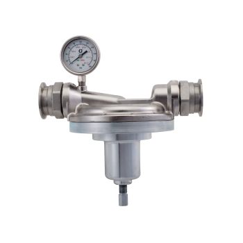 Korozyona Dayanıklı Akışkan Geri Basınç Regülatörü, 300 Maks psi, SST, Asetal & PTFE Islak Parçalar, 1-1/4 (f) x 1-1/4 (f), Göstergeli