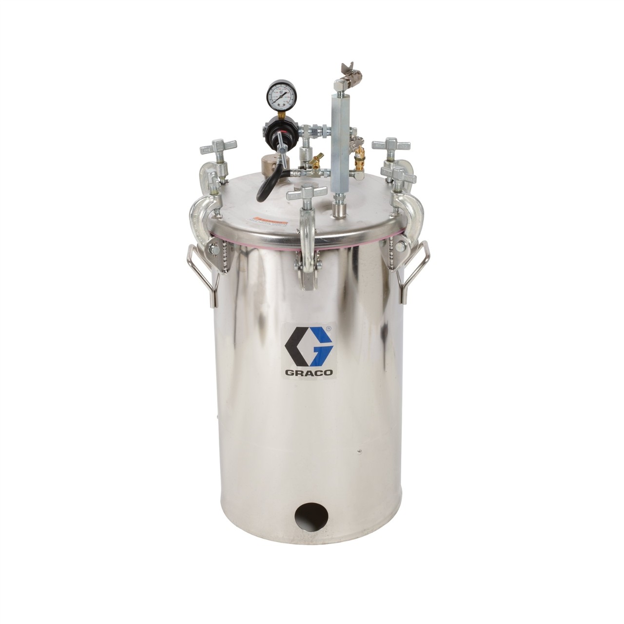 10 Galon Yüksek Basınçlı (HVLP) Kap, 100 psi’ye ayarlı, ASME sınıfı, 88,0 cm, 35 kg, SST 1 Graco 10 Galonluk Yüksek Basınçlı Paslanmaz Çelik Tank